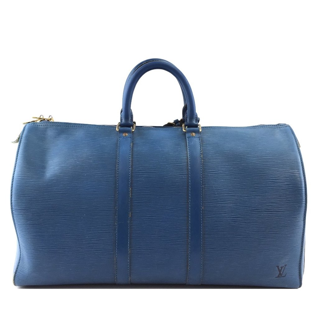 Duffle Keepall 50 Boston Monogram Lv Logo Satchel Gym Blue Epi Leather Travel Ba - Picture 2 of 14